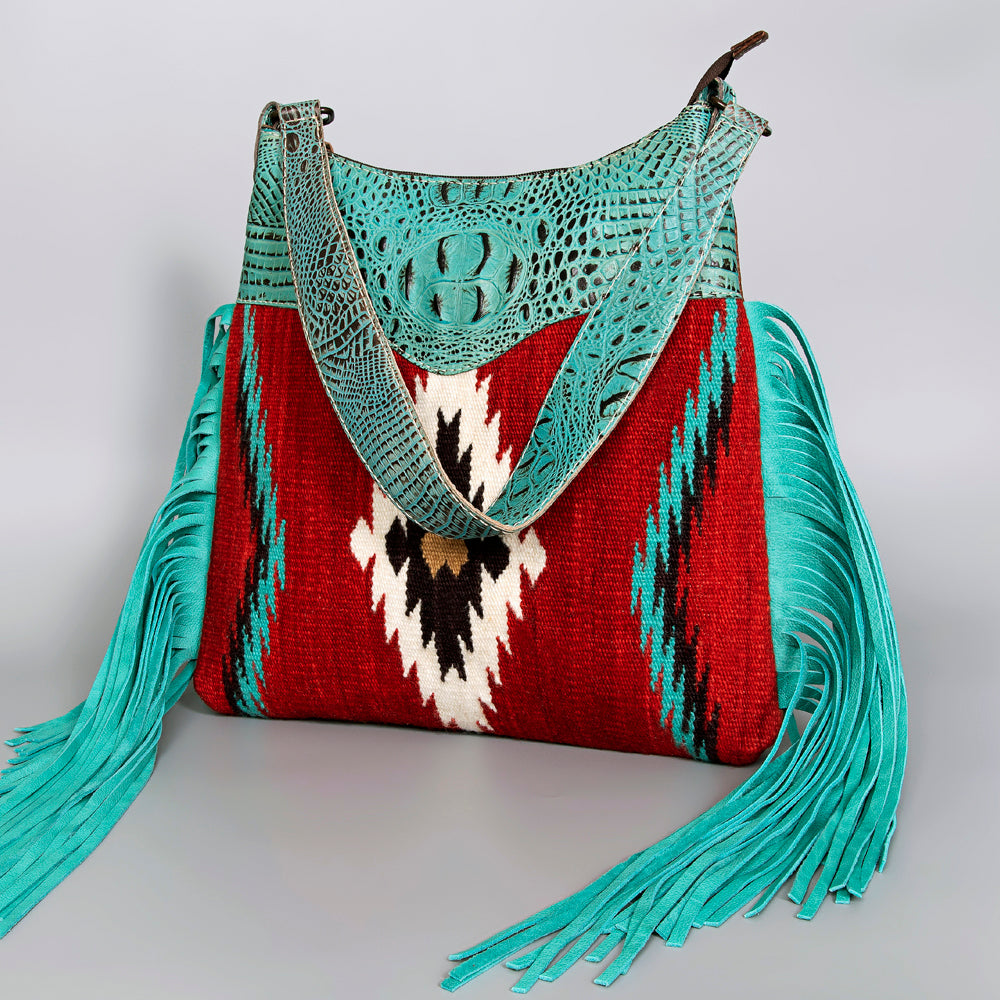 ADBG991 American Darling Crocodile Embossed Western Leather Cross body Bag with Saddle Blanket