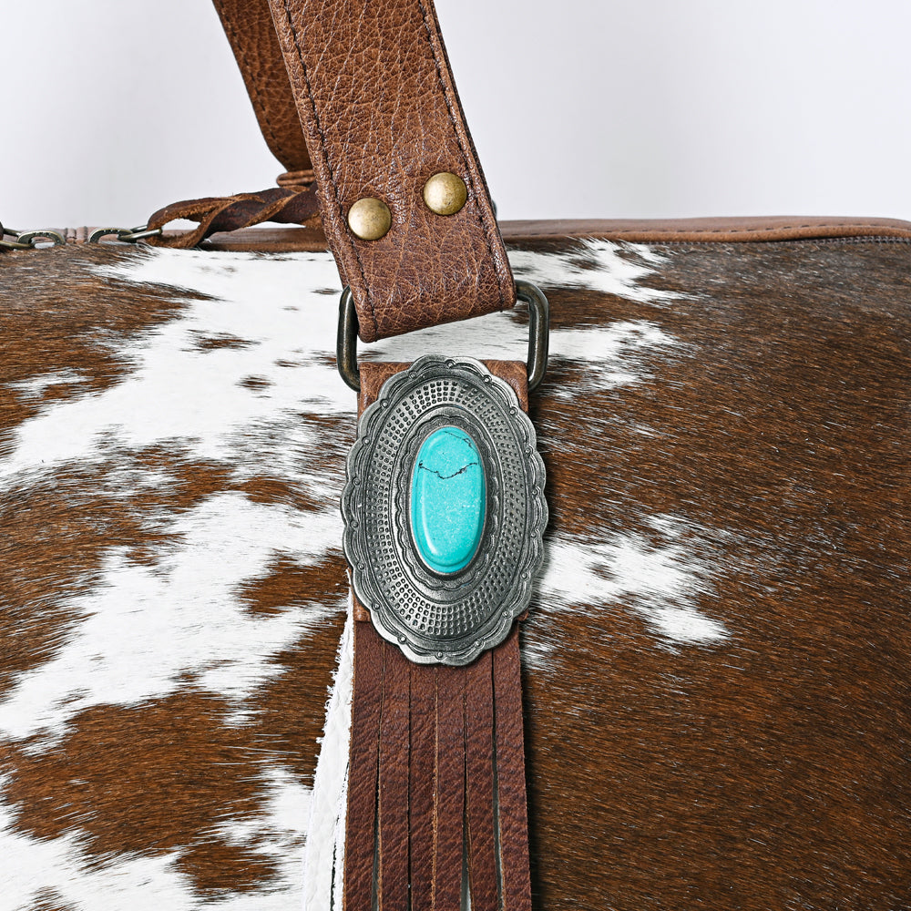 ADBG1090 American Darling Western Leather Duffel Bag with Hair-On Cowhide and Fringe