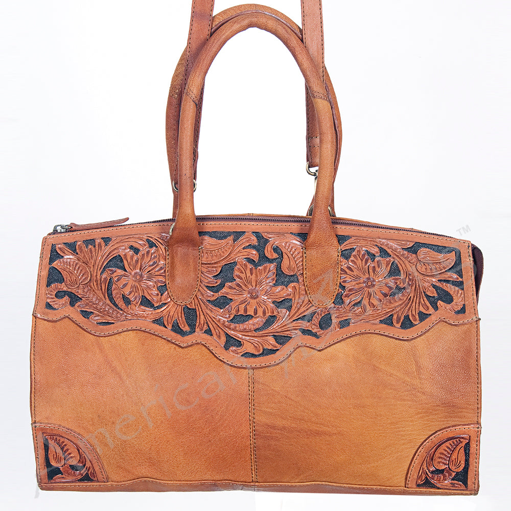 LC-ADBGI108C Olivia Western Duffel Bag - Genuine Leather Weekender with Hand-Tooled Floral Design