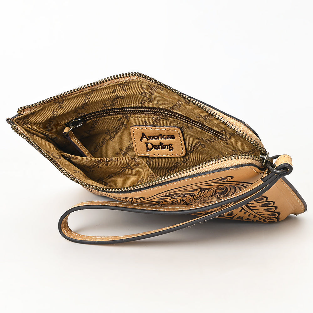 ADBGZ784 Hand-Tooled Leather Wristlet Clutch - Western Floral Design