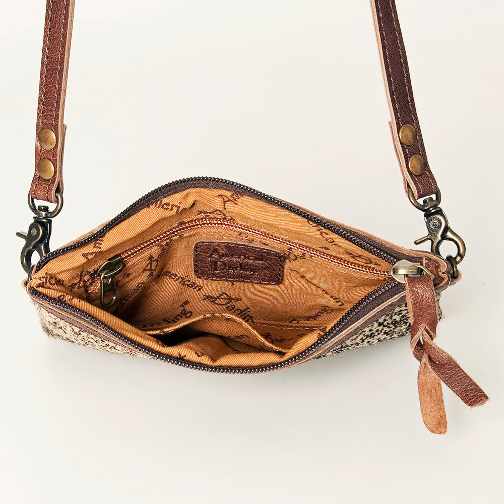 LC-ADBGS142Q Speckled Brindle Hair-On Mini Crossbody - Western Leather Purse with Adjustable Strap