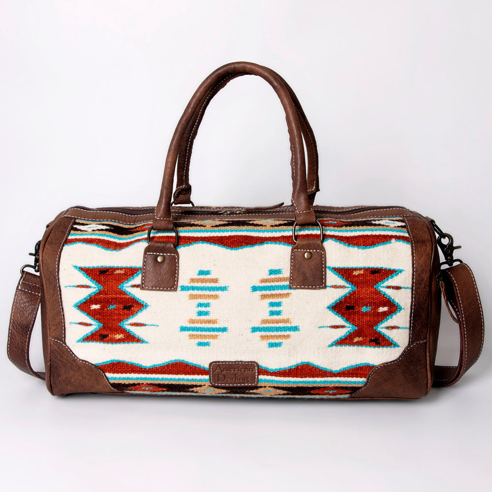 ADBG1012 American Darling Handwoven Saddle Blanket Leather Duffle Bag Western Travel Tote
