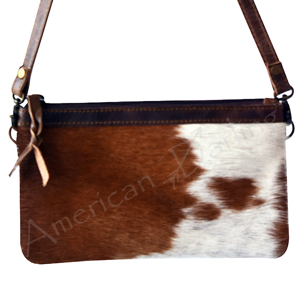LC-ADBGS142 Hair-On Leather Crossbody Pouch with Zip Closure and Adjustable Strap