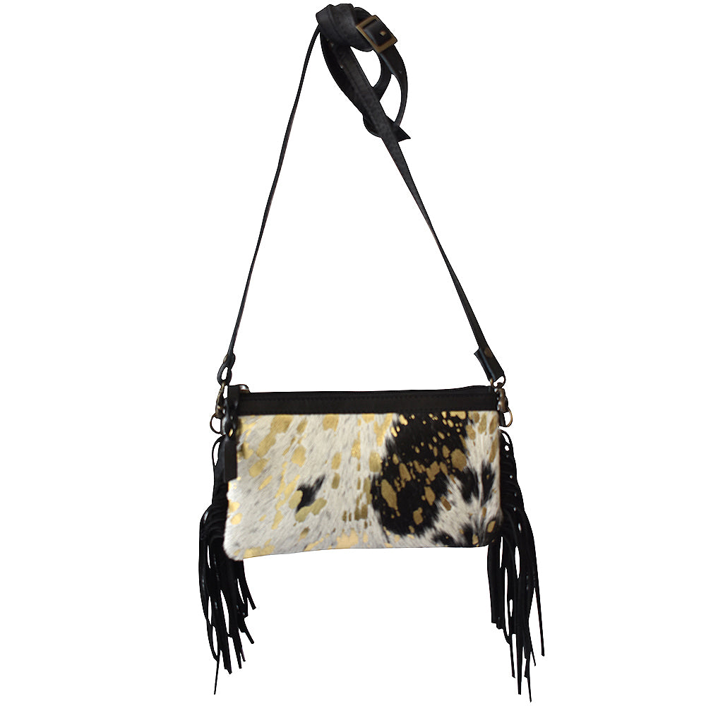 LC-ADBGS142 Hair-On Cowhide Crossbody - Western Fringe Leather Purse