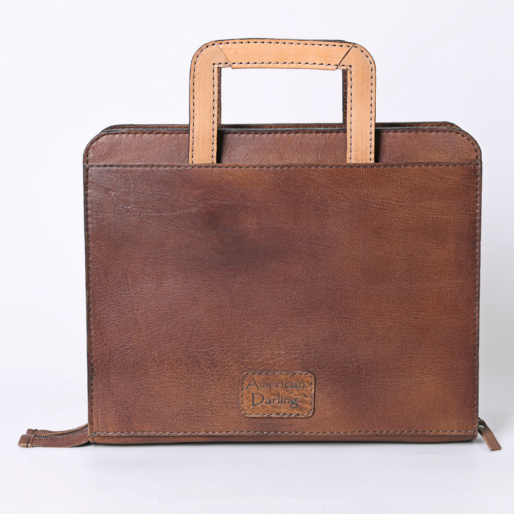 ADBG1194 American Darling Elegant Tooled Leather Briefcase bag with Hair-On Hide Front Inlay Panel