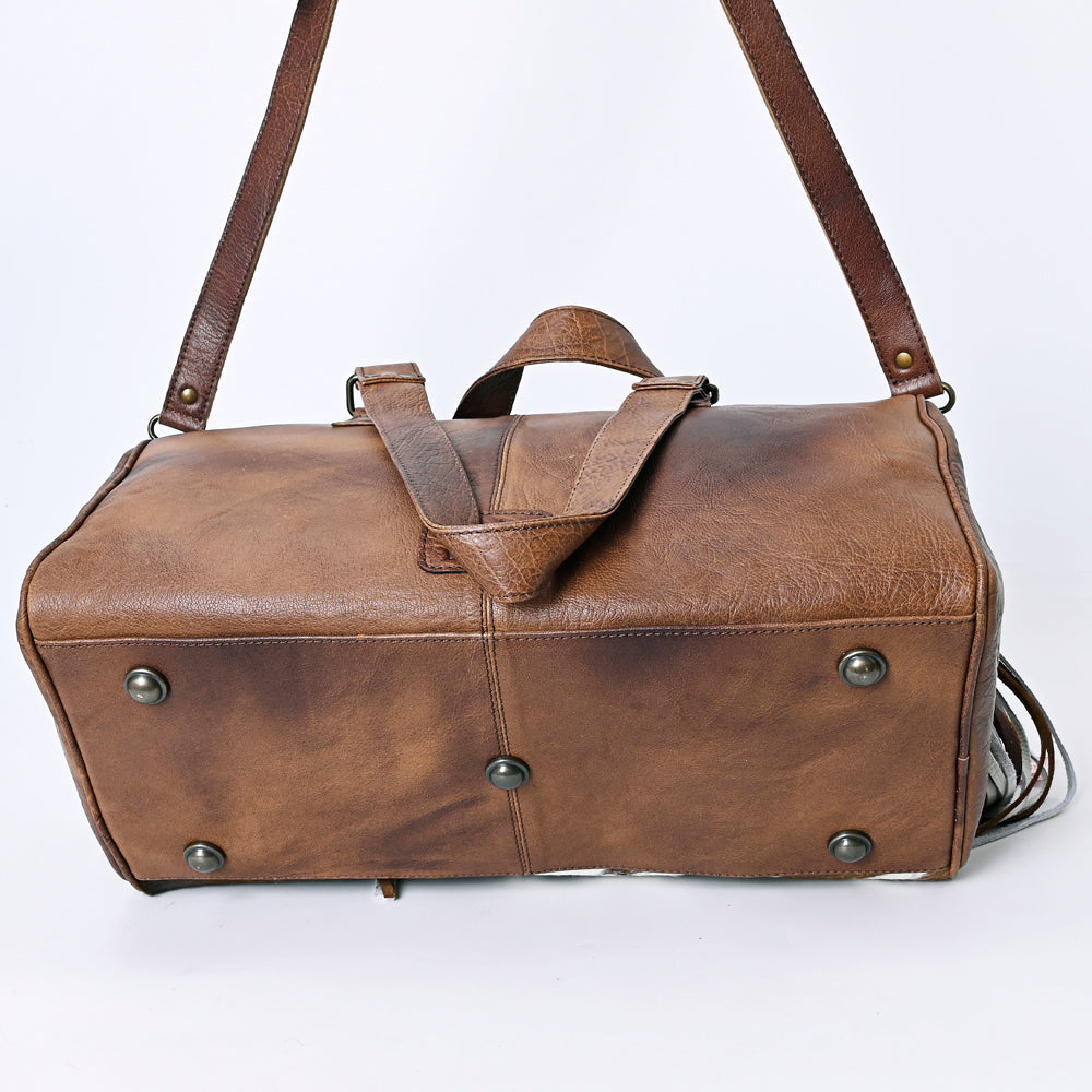 ADBG1090 American Darling Western Leather Duffel Bag with Hair-On Cowhide and Fringe