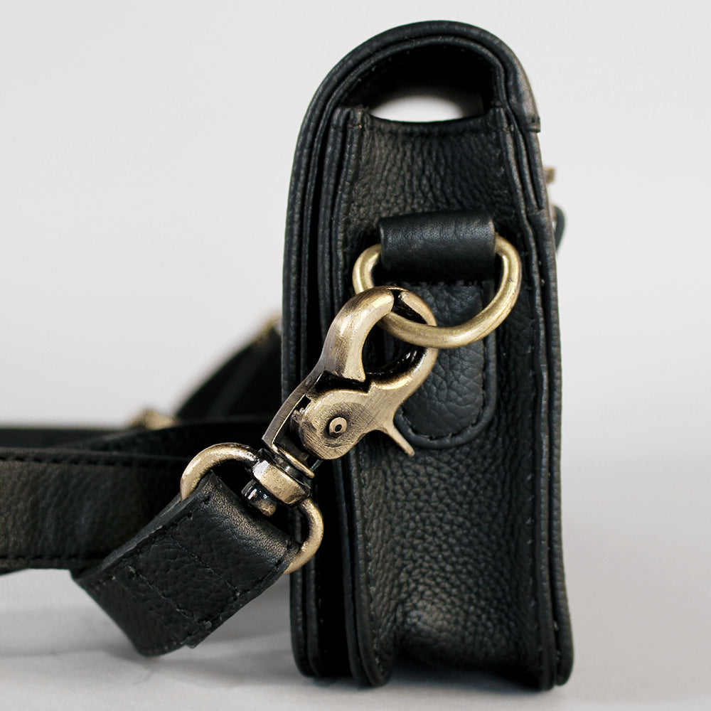 Midnight Rodeo Black Bootstitch Grain Leather Crossbody Bag