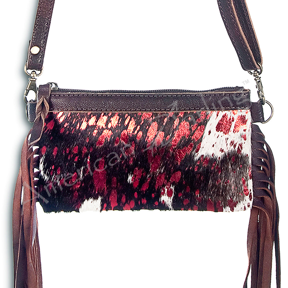 LC-ADBGS142 Hair-On Cowhide Crossbody - Western Fringe Leather Purse