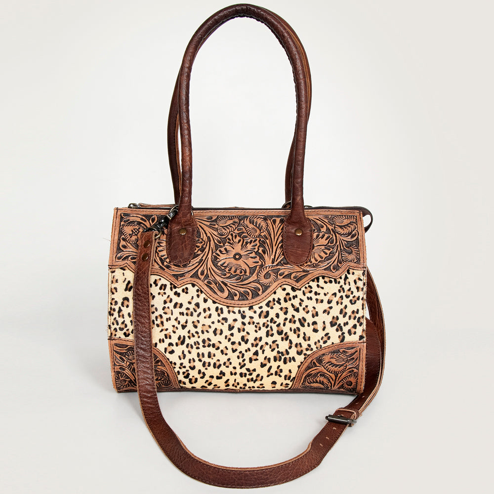 ADBG907 American Darling Handcrafted Floral Tooled Leather and Cowhide Speedy Bag