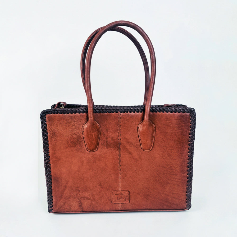 Heritage Rodeo Genuine Leather White Embroidered Tote Bag