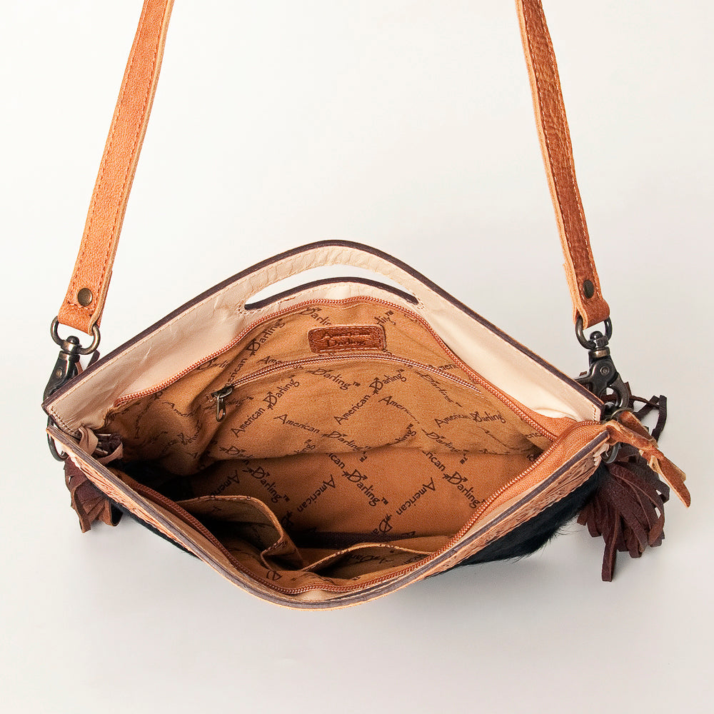 ADBGS146 Engraved Cowhide & Tooled Leather Shoulder Bag - Western Fringe Crossbody