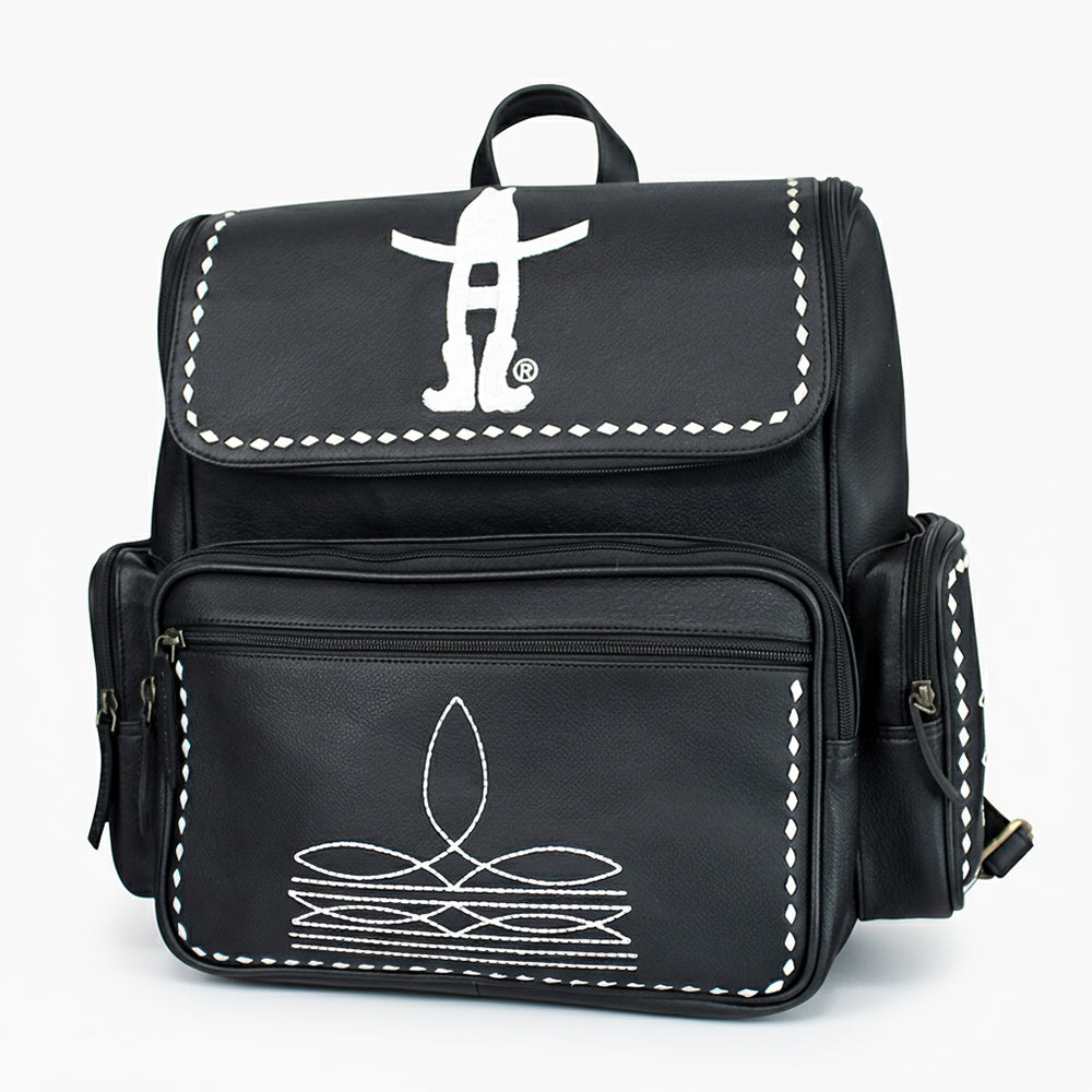 Midnight Rodeo Black Bootstitch Grain Leather Backpack