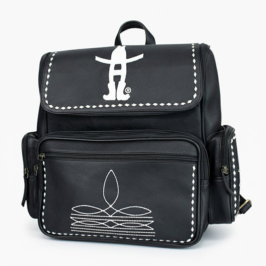 Midnight Rodeo Black Bootstitch Grain Leather Backpack