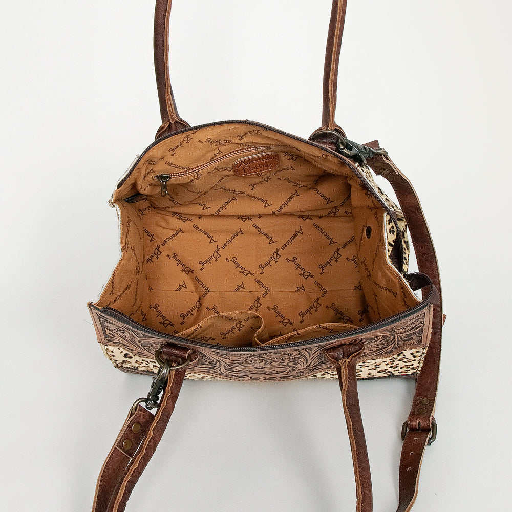 ADBG907 American Darling Handcrafted Floral Tooled Leather and Cowhide Speedy Bag