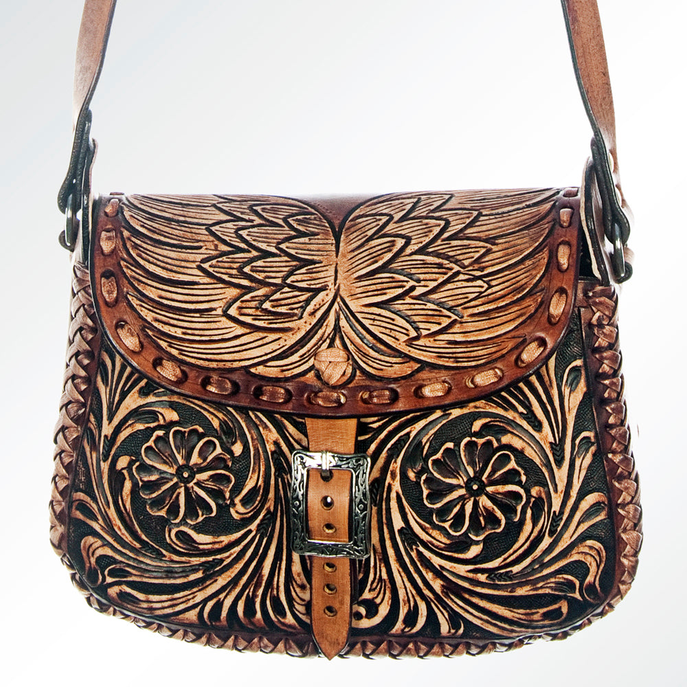 ADBGH107 American Darling Hand Tooled Leather Messenger Bag with Braided Accents