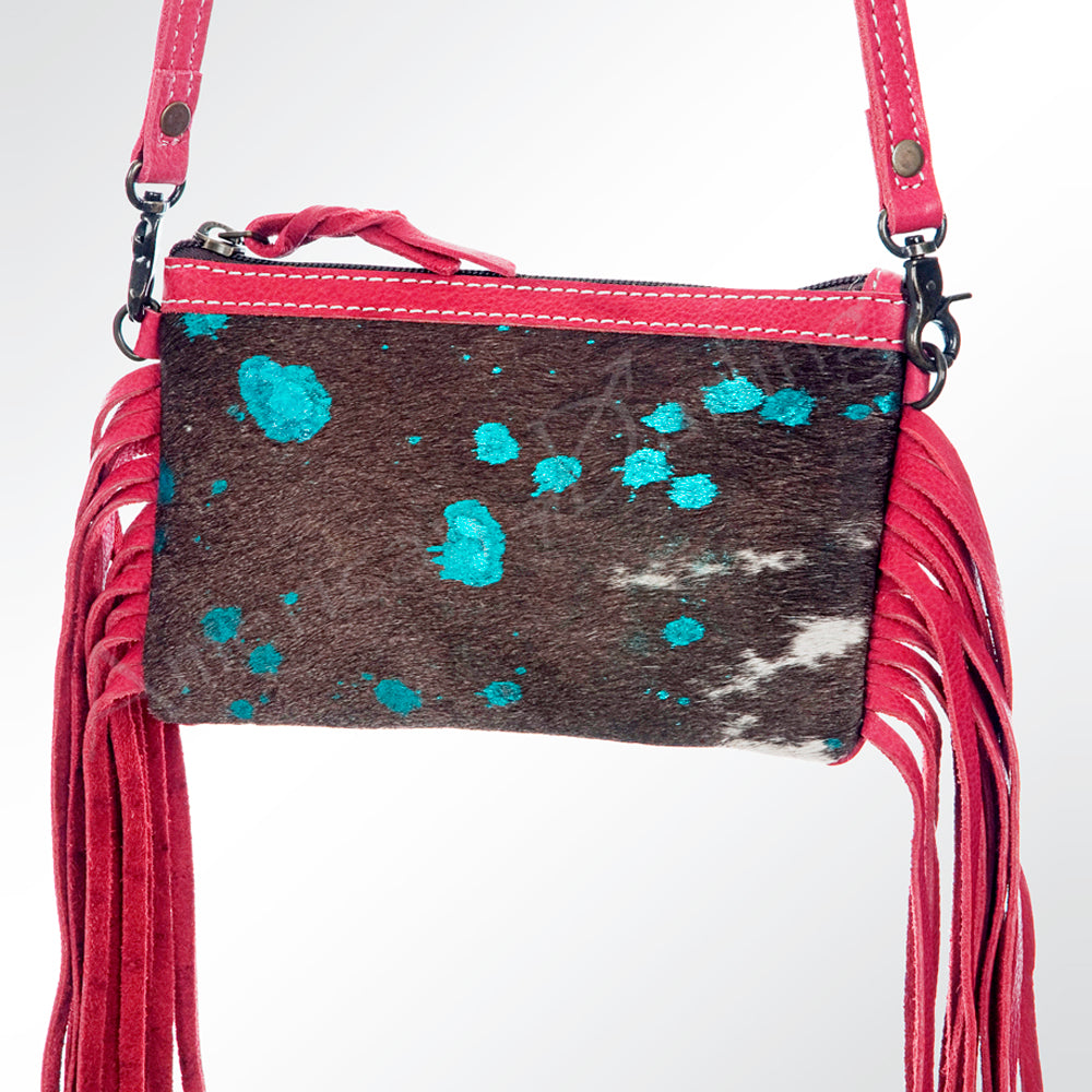 LC-ADBGS142 Hair-On Cowhide Crossbody - Western Fringe Leather Purse