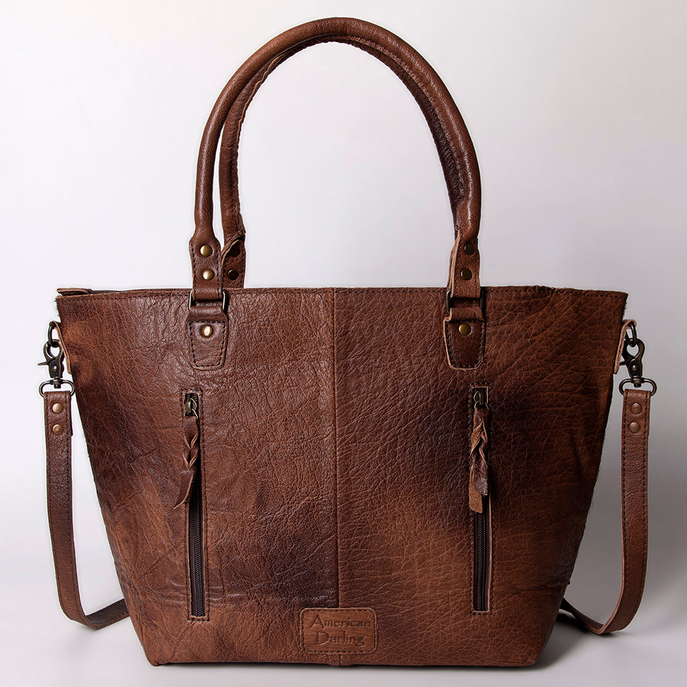 ADBG663 American Darling Hand Tooled Floral & Hair-On Cowhide Western Leather Tote Bag
