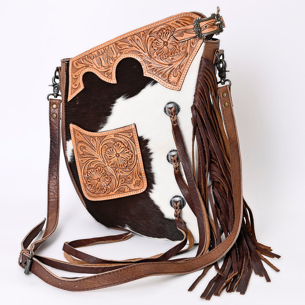 ADBG938 American Darling Western Leather Large Cross body Bag with Hair-On Cowhide and Fringes