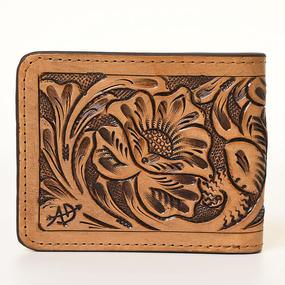 ADBG1313 American Darling Hand-Tooled Leather Bifold Wallet -Floral Carved Purse