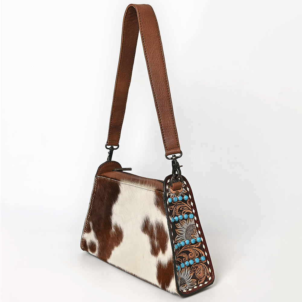 ADBG1698 American Darling Cowhide Shoulder Bag | Hand-Tooled Genuine Leather Turquoise Accent