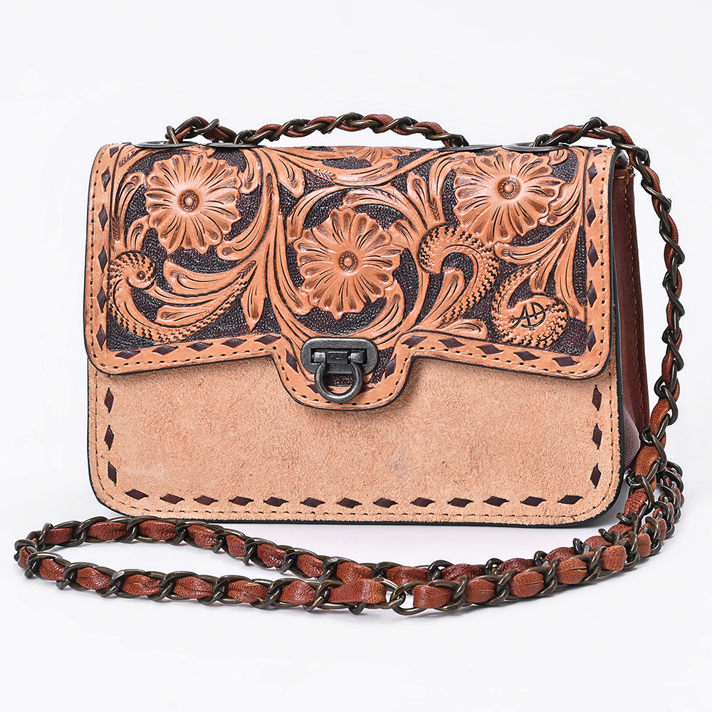 ADBG1808 American Darling Hand Tooled Floral & Genuine Suede Leather Western Cross Body Bag