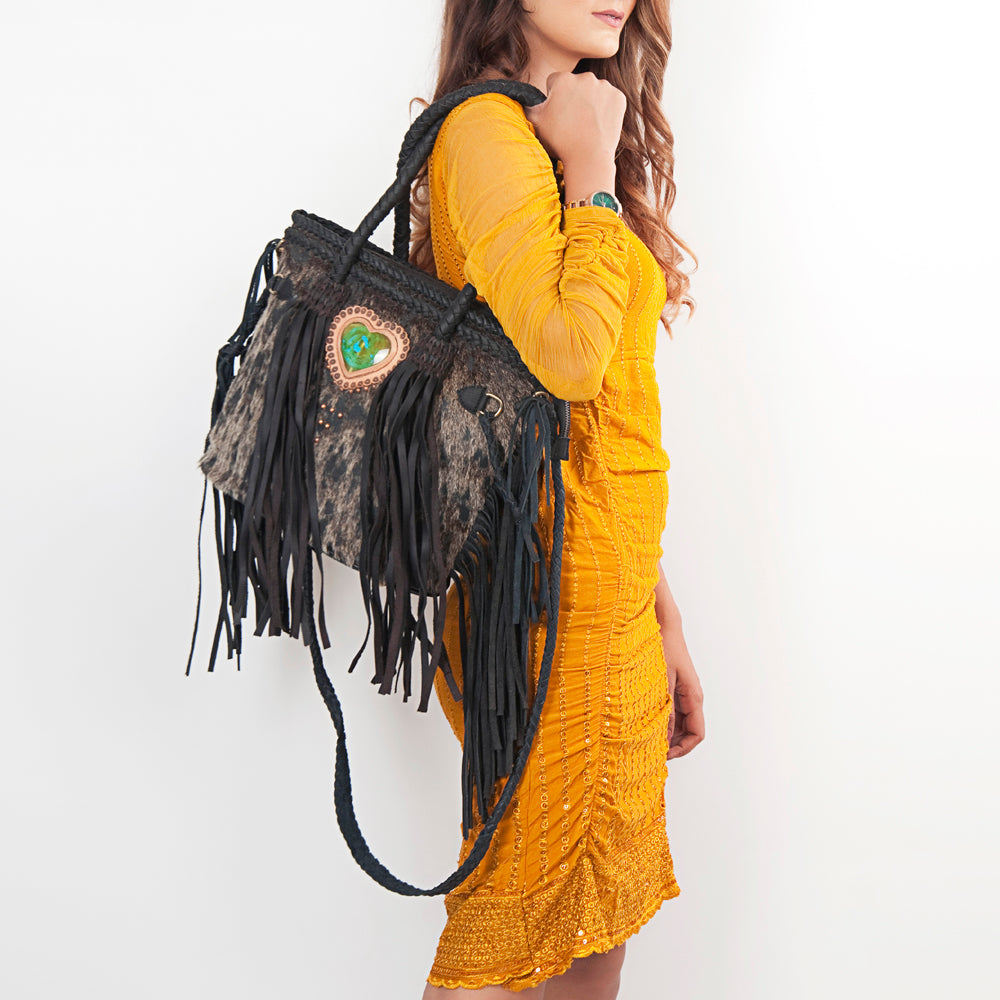 ADBGD151 American Darling Western Leather Tote Bag - Hair-On Cowhide & Fringed Purse