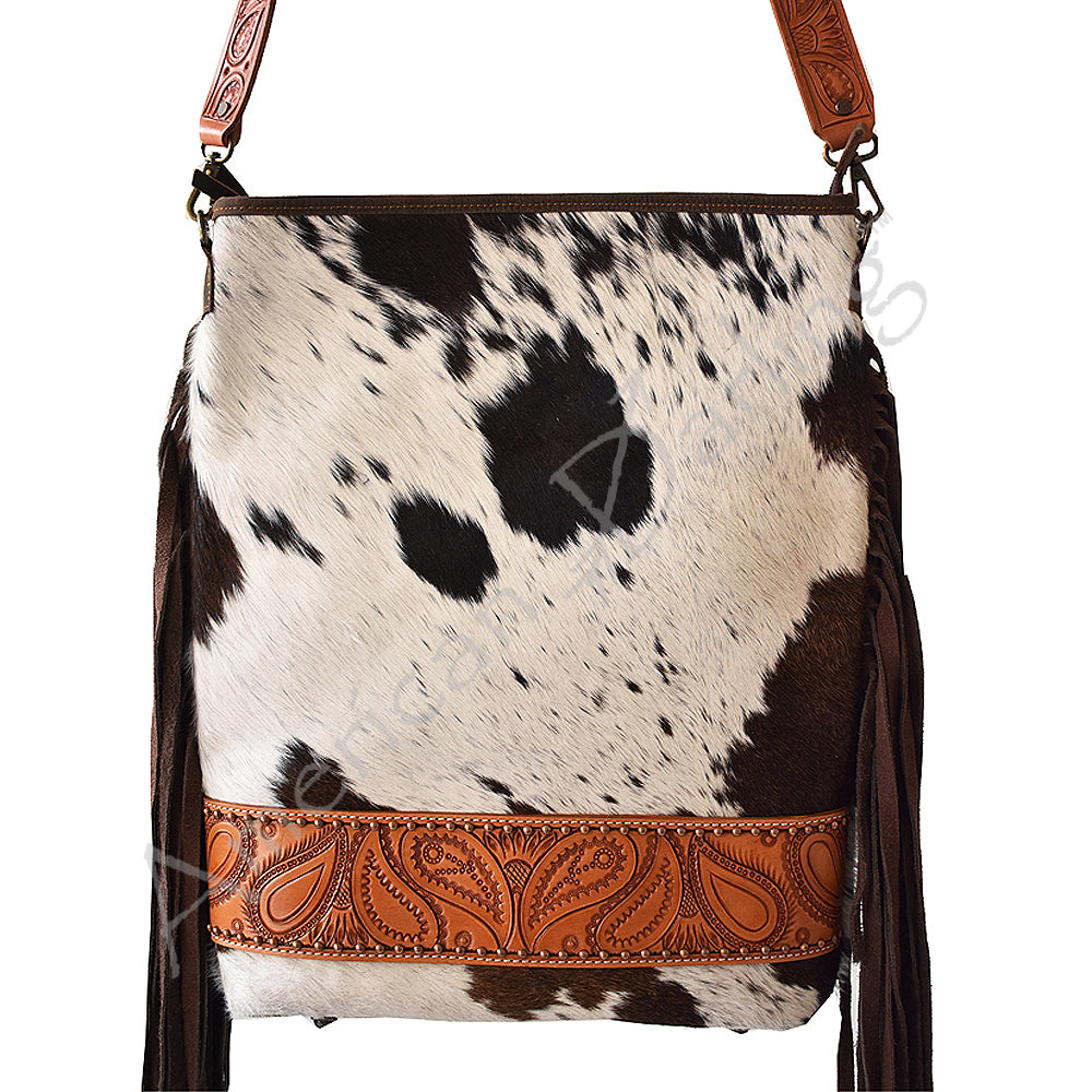ADBG329 American Darling Hair-On Cowhide Hand Tooled Leather Large Cross body Bag