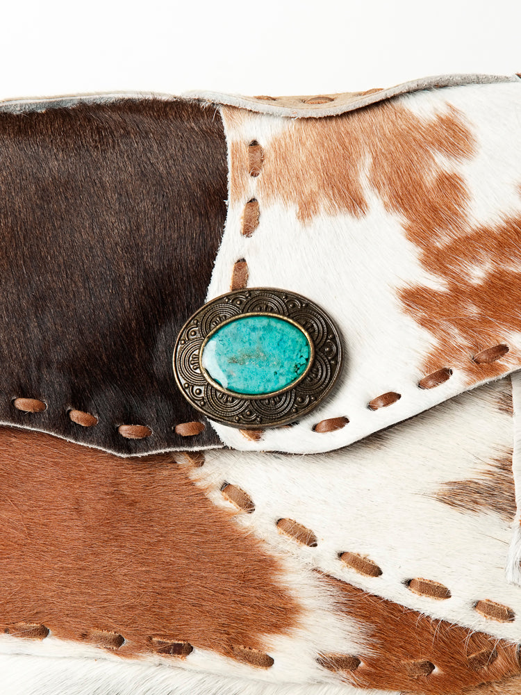 ADBG613 American Darling Turquoise Concho & Hair-On Cowhide Western Leather Envelope Bag