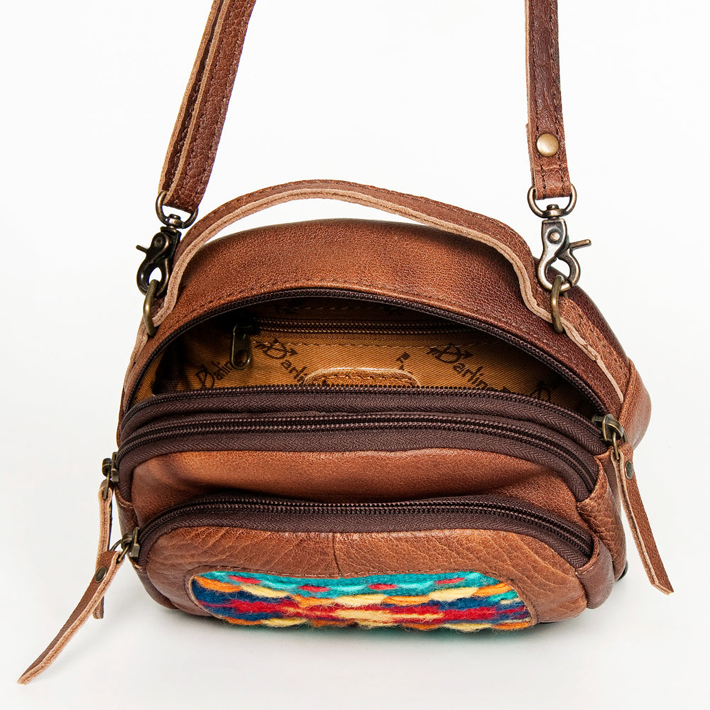 ADBG888 American Darling Saddle Blanket & Leather Mini Camera Crossbody Bag with Top Handle & Crossbody Strap