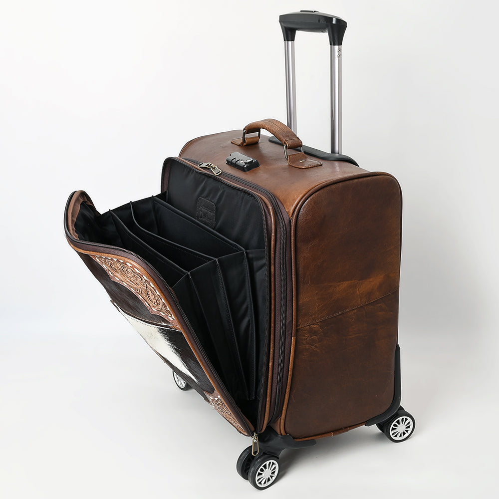 ADBG1571 American Darling Western Leather Travel Case with Hair-On Cowhide & Hand Tooled Floral