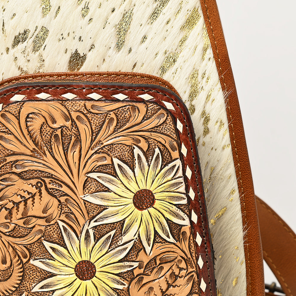ADBG1146 American Darling Floral Hand Tooled Bag | Hair on Cowhide Sling