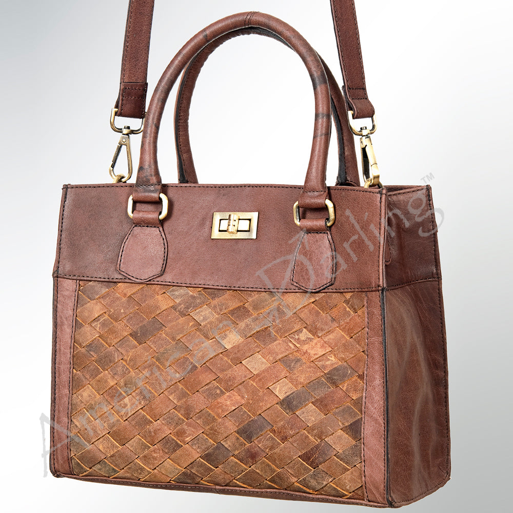 LC-ADBGI137A Woven Leather Tote - Western Structured Handbag with Twist-Lock Closure