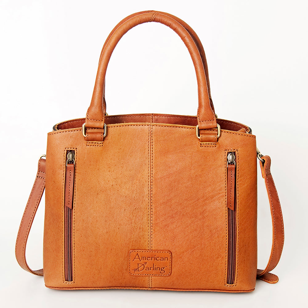 LC-ADBGI180A Hand-Tooled Tan Leather Western Tote - Cowgirl Shoulder Bag with Strap