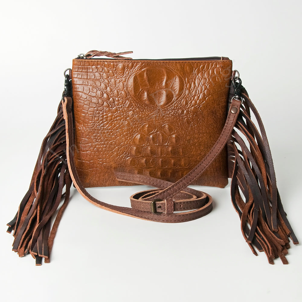 ADBG767A American Darling Western Small Cross body Bag - Crocodile Embossed Leather Fringe Purse