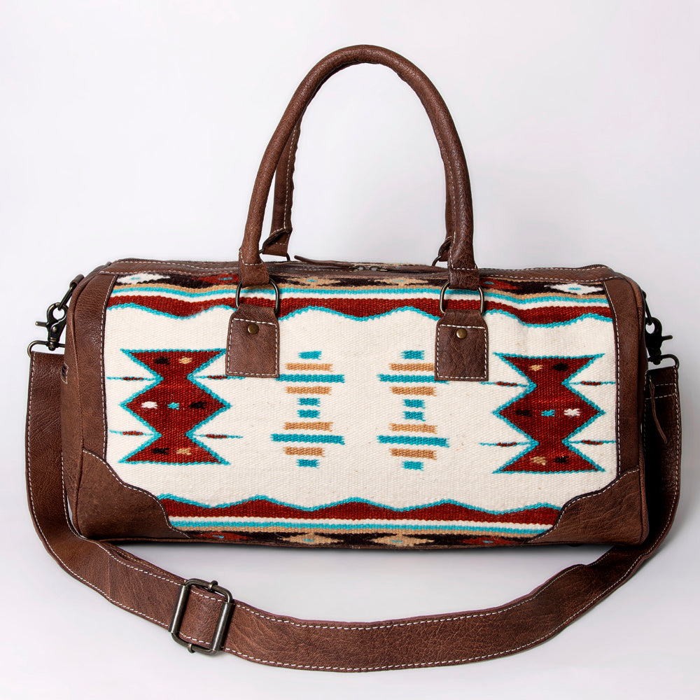 ADBG1012 American Darling Handwoven Saddle Blanket Leather Duffle Bag Western Travel Tote