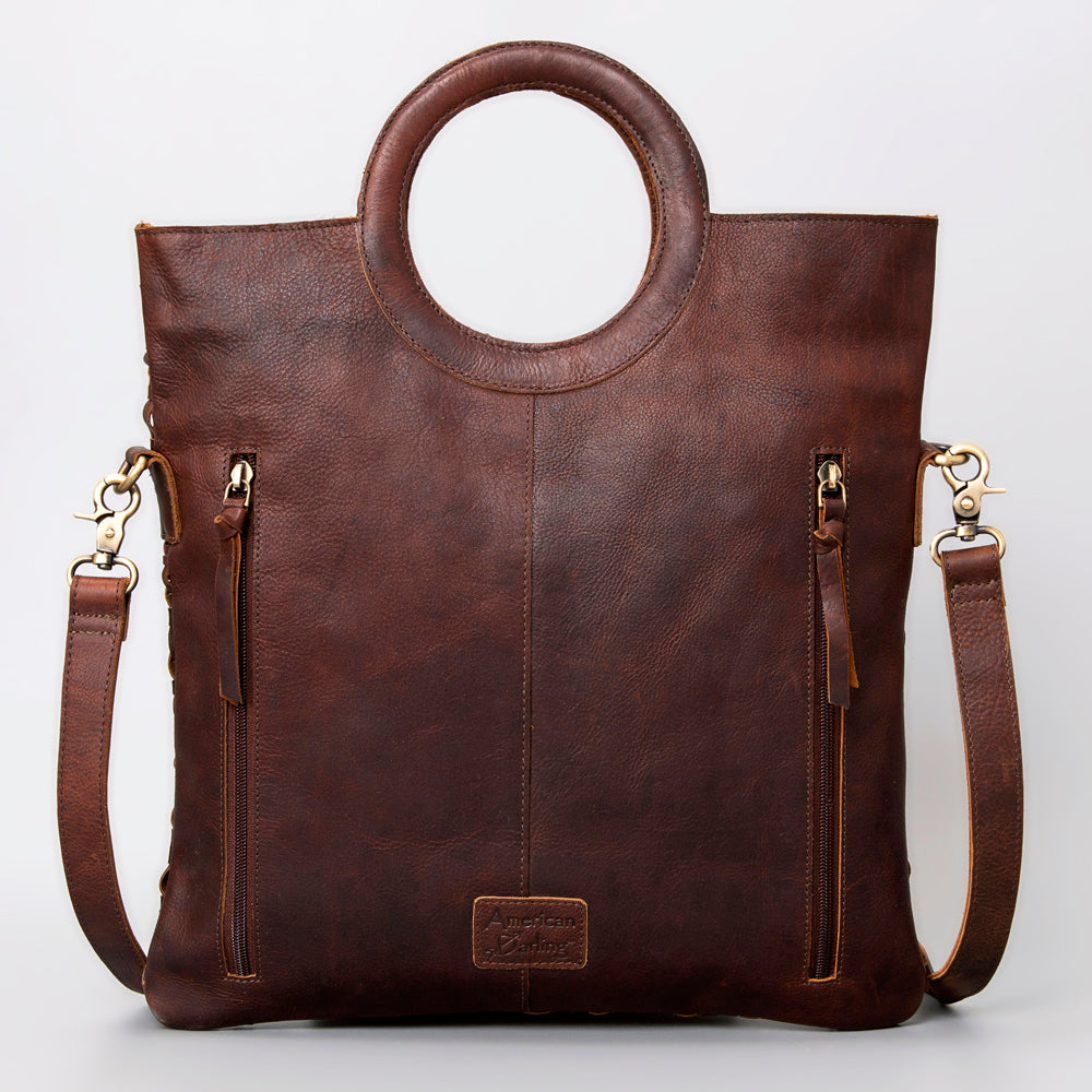 LC-ADBGM154 Handwoven Western Leather Tote Bag with Turquoise Stone Accent