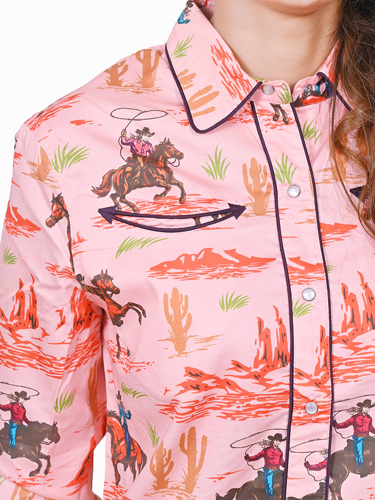 ADSH087 American Darling Printed Satin Cotton Cowboy Rodeo Country Button Down Shirt