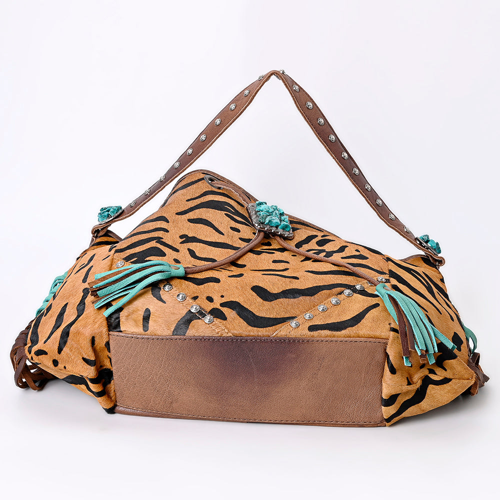 ADBG989 American Darling Hair-On Cowhide Western Leather Hobo Bag with Fringes