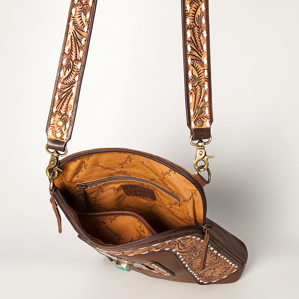 ADBGA251A American Darling Large Cross body Bag Hand Tooled Genuine Leather Concho