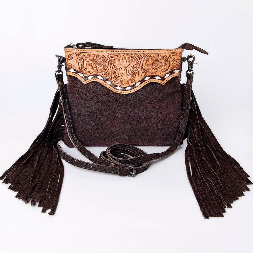ADBG109 American Darling Hand-Tooled and Floral Embossed Leather Western Crossbody Bag