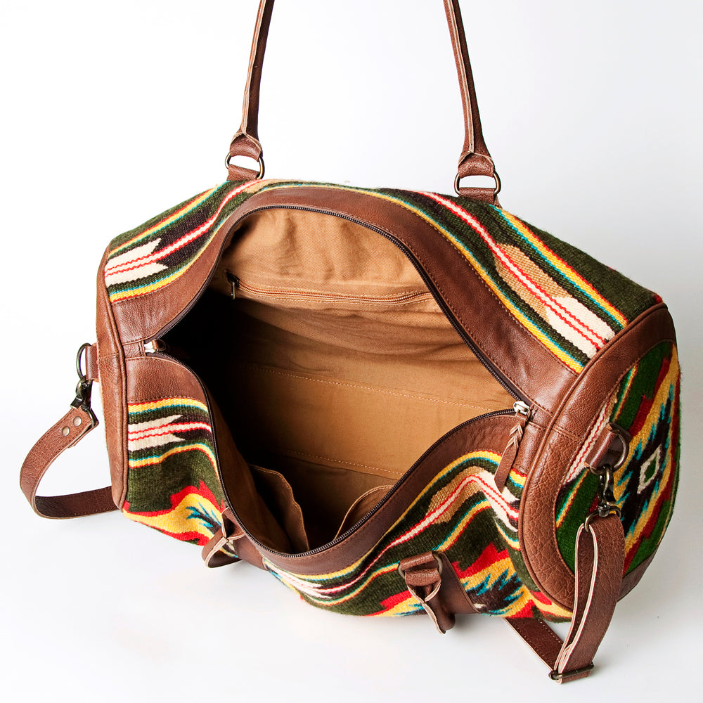 ADBG717 American Darling Western Duffel Bag Hand Woven Saddle Blanket Leather Travel Bag