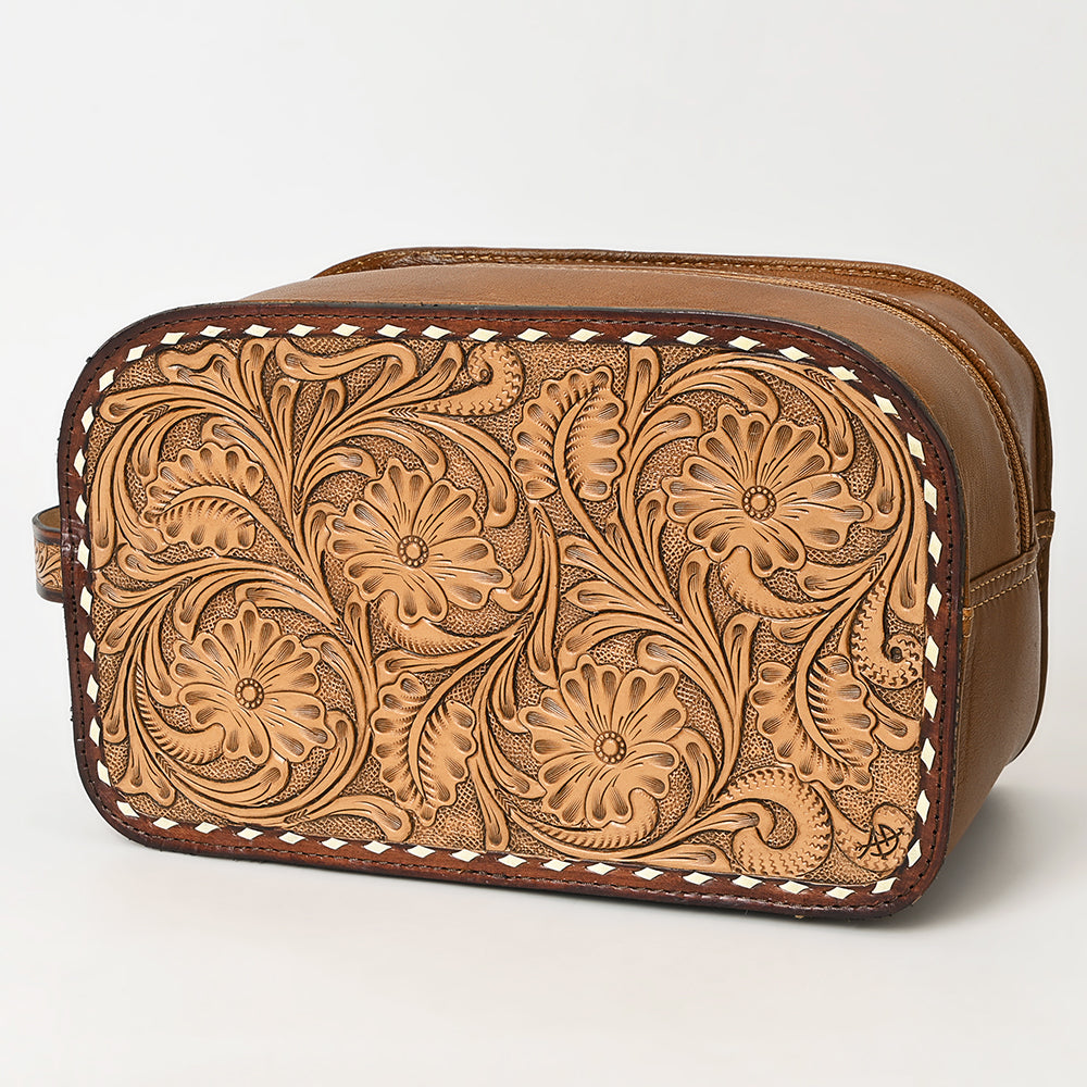 ADBG1509 American Darling Hand-Tooled Western Leather Toiletry Bag - Genuine Floral Carved Travel Case