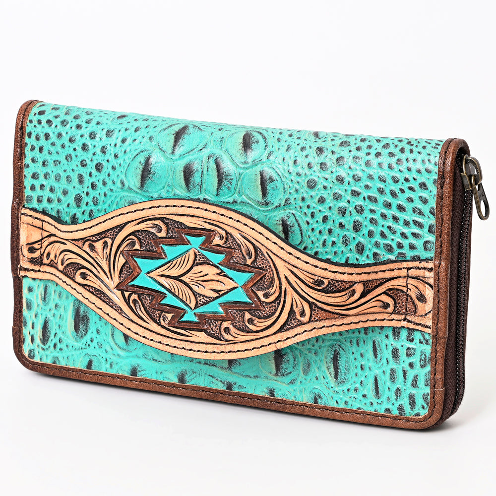 ADBG1190 American Darling Western Leather Wallet Bag Crocodile Embossed Hand Tooled