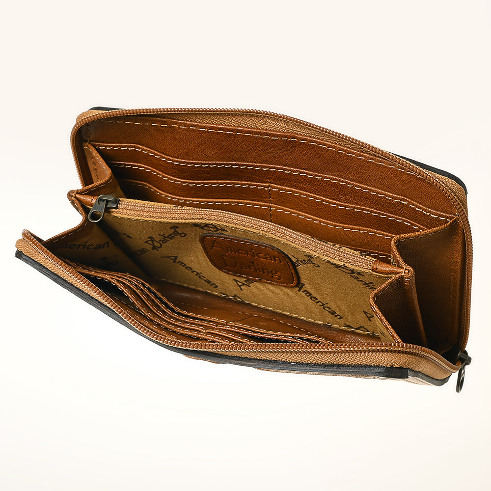 ADBG1321 American Darling Hand-Tooled Genuine Leather Western Wallet Bag with Floral Carving