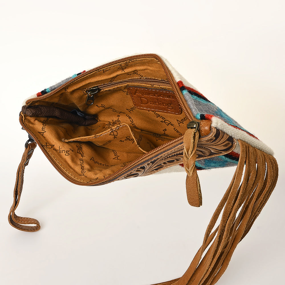ADBG344 American Darling Western Leather Wristlet Bag with Hand Tooled Floral Detail & Saddle Blanket