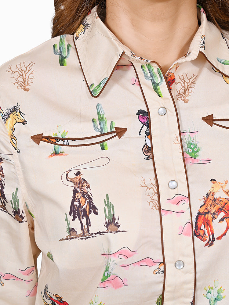 ADSH093 American Darling 100% Satin Cotton Western Rodeo Print Button Down Shirt
