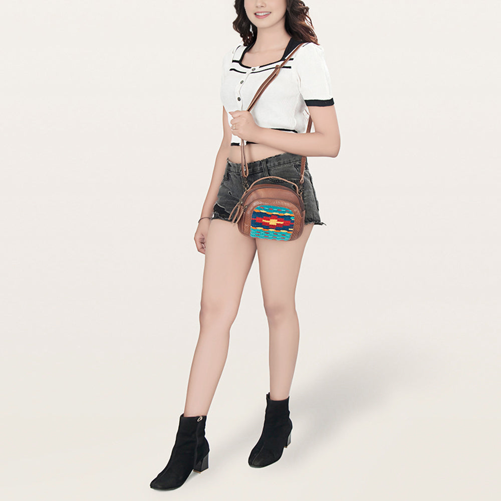 ADBG888 American Darling Saddle Blanket & Leather Mini Camera Crossbody Bag with Top Handle & Crossbody Strap