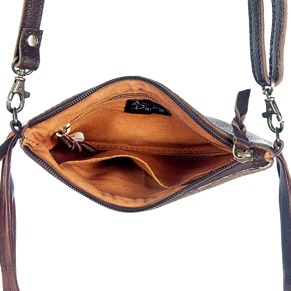 LC-ADBGS142 Hair-On Cowhide Crossbody - Western Fringe Leather Purse