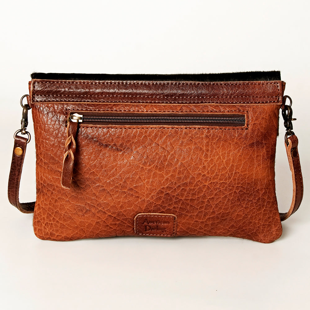 ADBGS178 Black Cowhide Leather Envelope Bag with Cowboy Horse Embroidery - Western Sling Purse