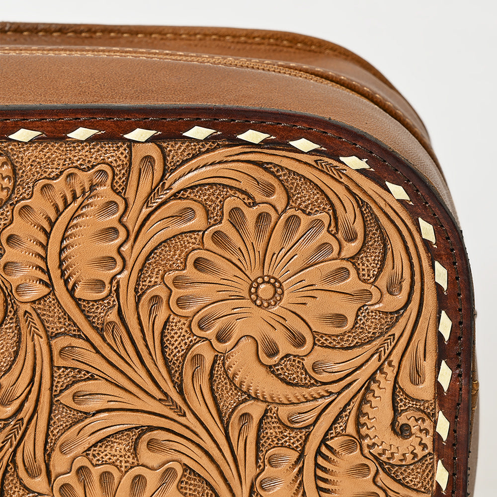 ADBG1509 American Darling Hand-Tooled Western Leather Toiletry Bag - Genuine Floral Carved Travel Case